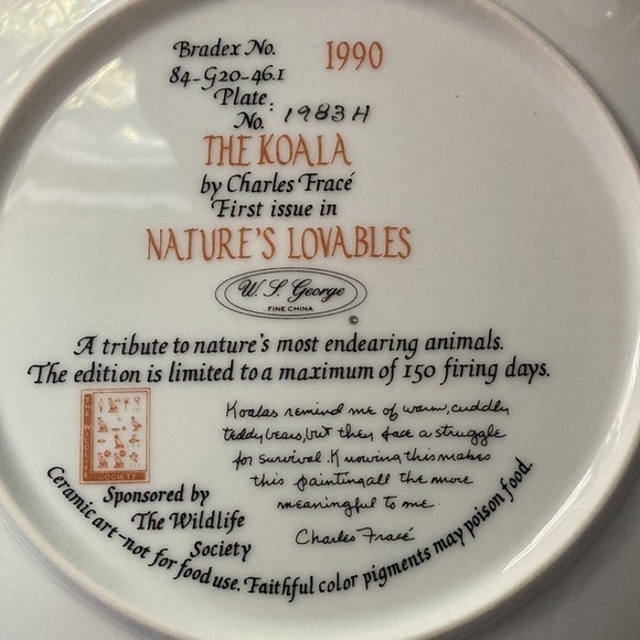 Koala plate by Charles Frace #1983H - Picture 3 of 3